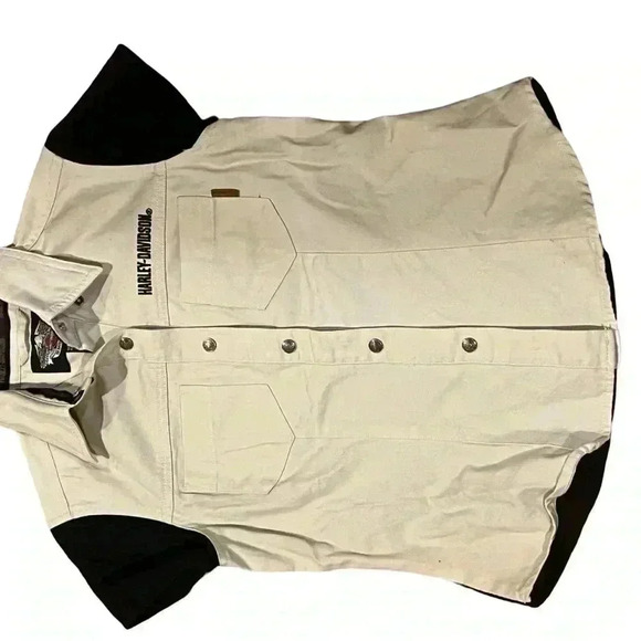 Harley-Davidson Women's Button Down Shirt - Beige and Black - Picture 1 of 10